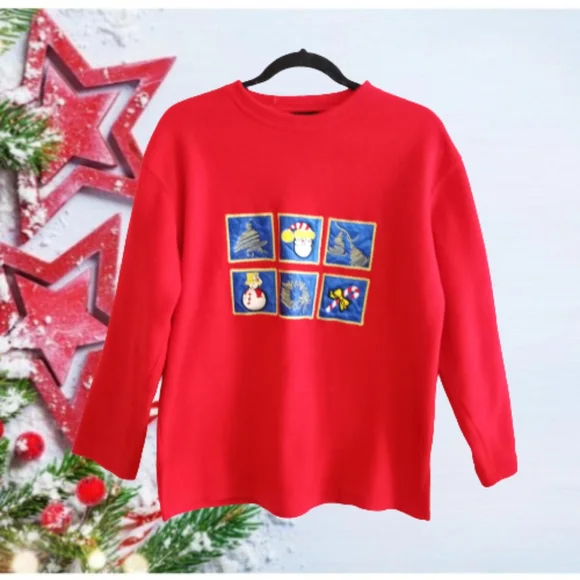 Ugly Christmas Fleece Pullover sweatshirts Sz M Petite - Picture 1 of 7
